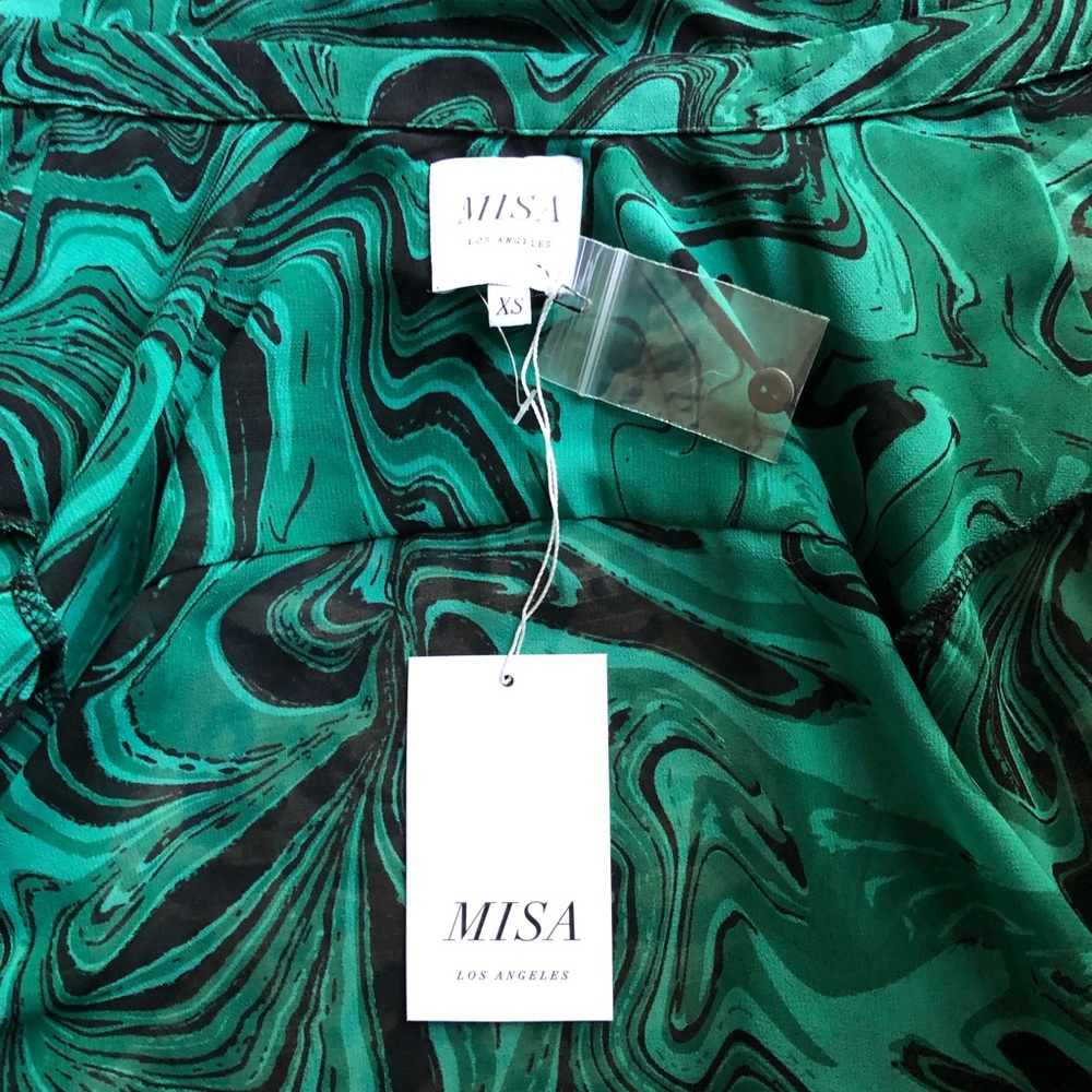 Misa LA Blouse Ruffle Sheer Green Black Anita NWT - Picture 10 of 10